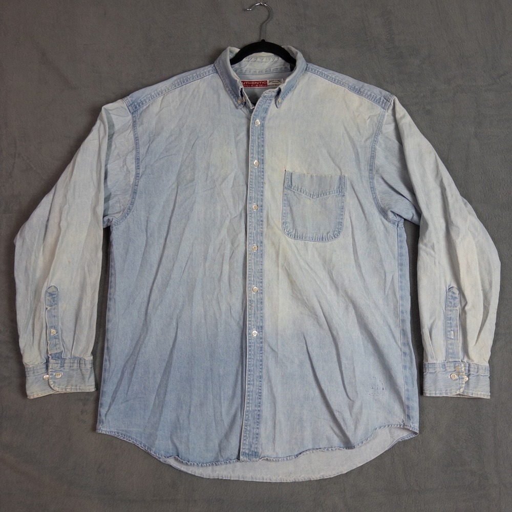 American Eagle Denim Shirt Mens XL Light Blue Fair Vintage USA Cotton Rugged